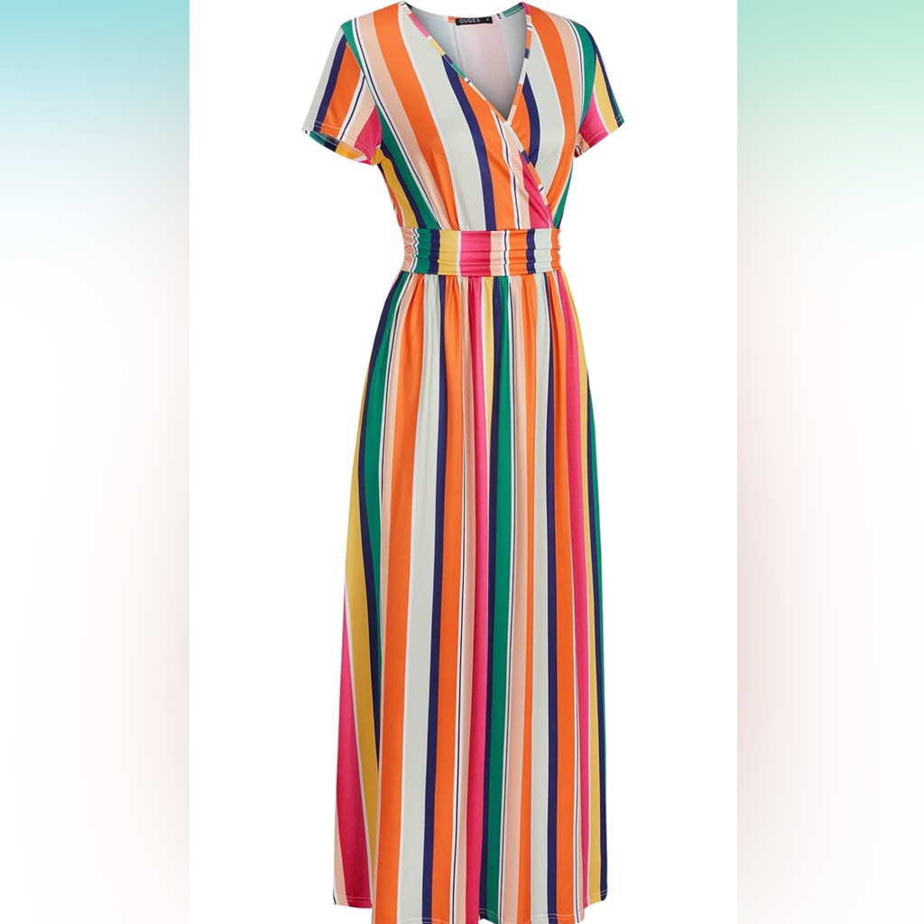 Ouges Womens' V-Neck Pattern Pocket Maxi Long Dress Xxl
